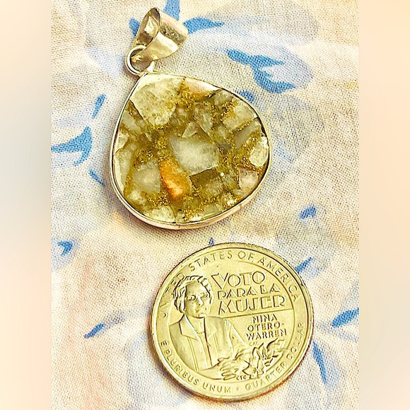 Copper ruby zoisite 925 sterling silver plated artisan tribal India pendant - Picture 4 of 8